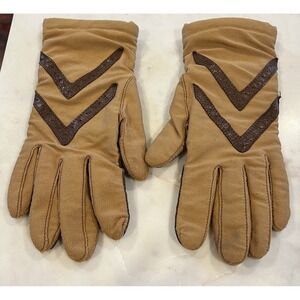 Vtg Womens ISOTONER LINED DRIVING GLOVES Tan/Brown One Size Nylon Spandex Winter